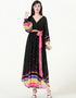 V-Neck Chiffon Muslim Dress with Colorful Polka Dots and Lantern Sleeves